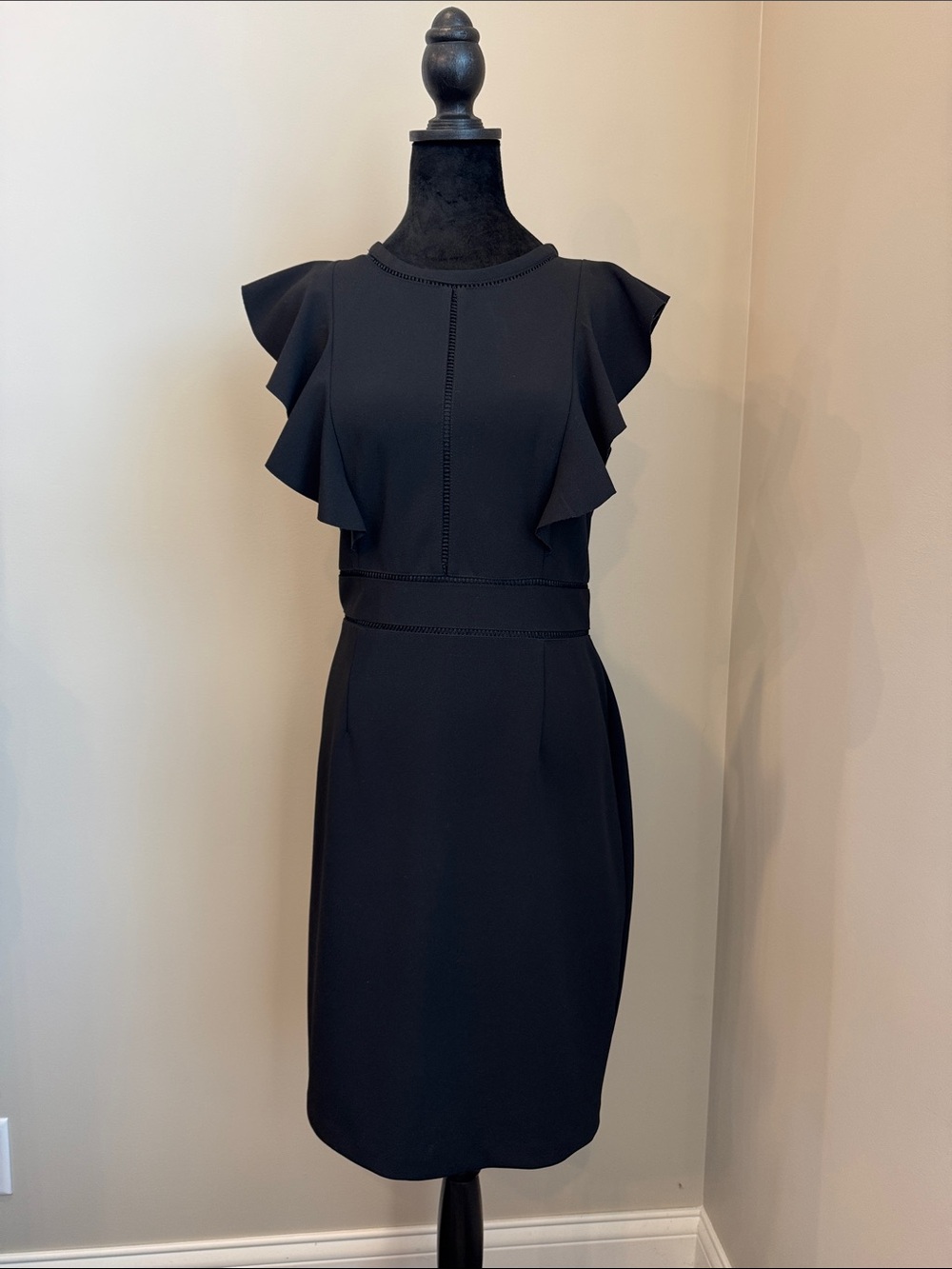 Ivanka Trump Black Ruffle-Sleeve Midi Sheath Dress